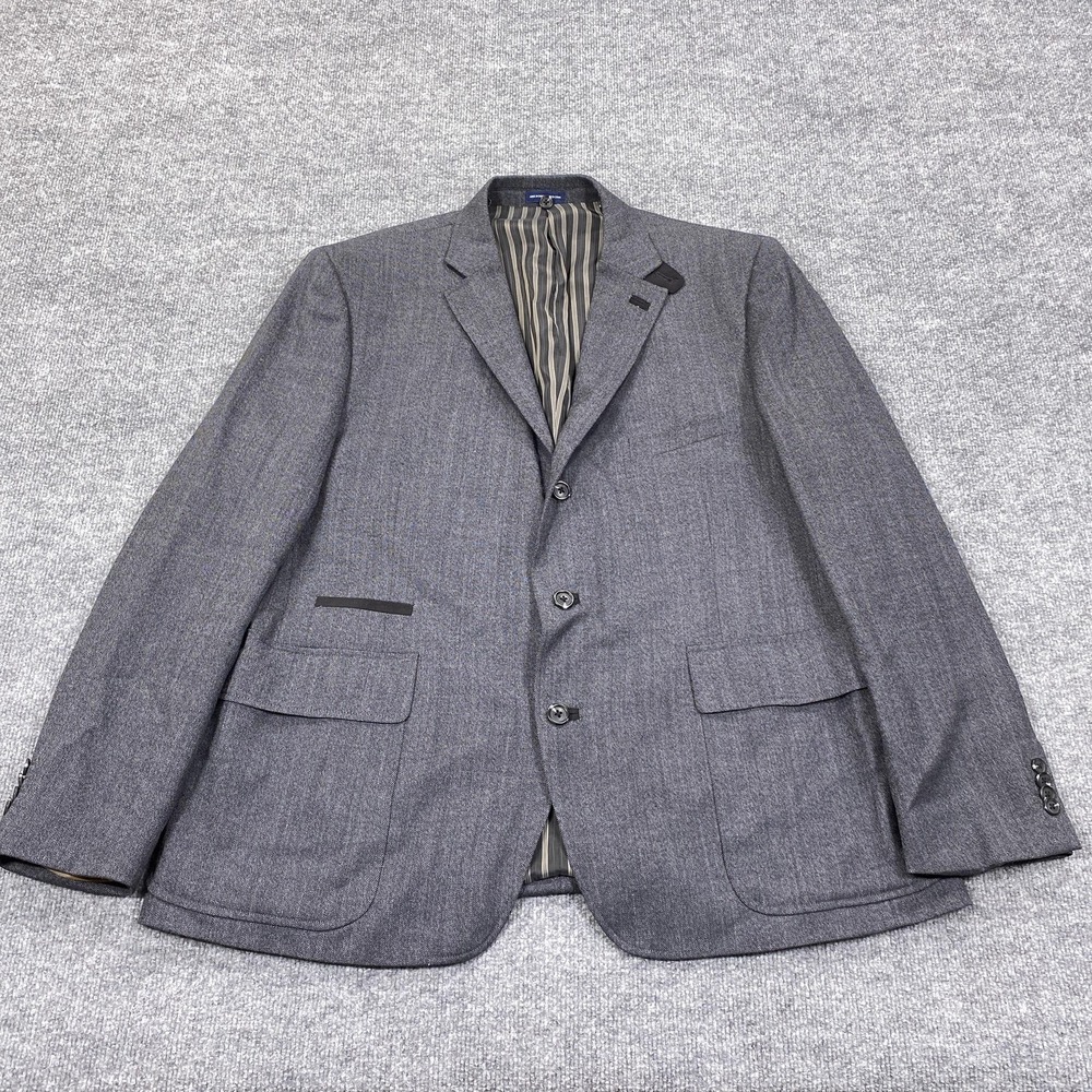 Stafford Essentials Sport Coat Mens 48R Gray Wool Blend‎ Herringbone Slim Fit